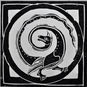 linogravure-bestiaire-medieval-fantastique-serpent-qui-perd-la-tete