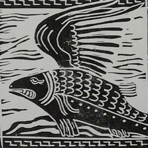 linogravure-bestiaire-medieval-poisson-volant